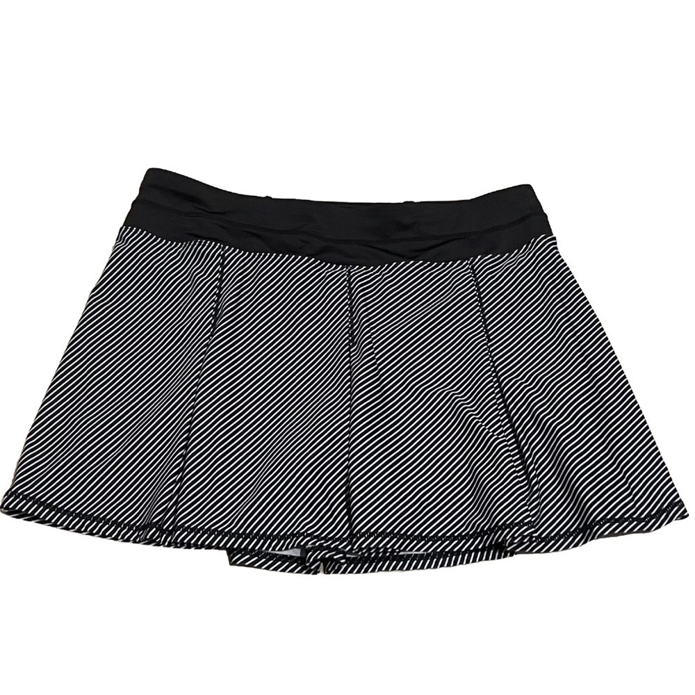 Kyodan Black & White Striped Mid Rise Athletic Skort Pull On Elastic Waist Large